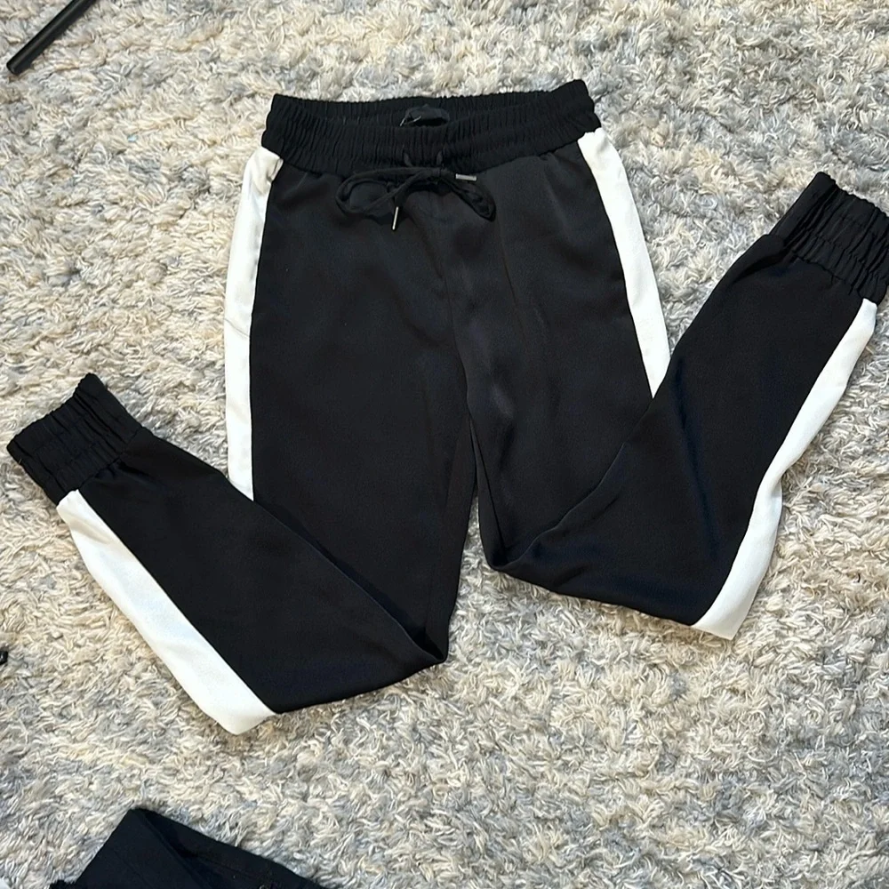 H&M Black & White striped jogger pants with waist tie and pockets